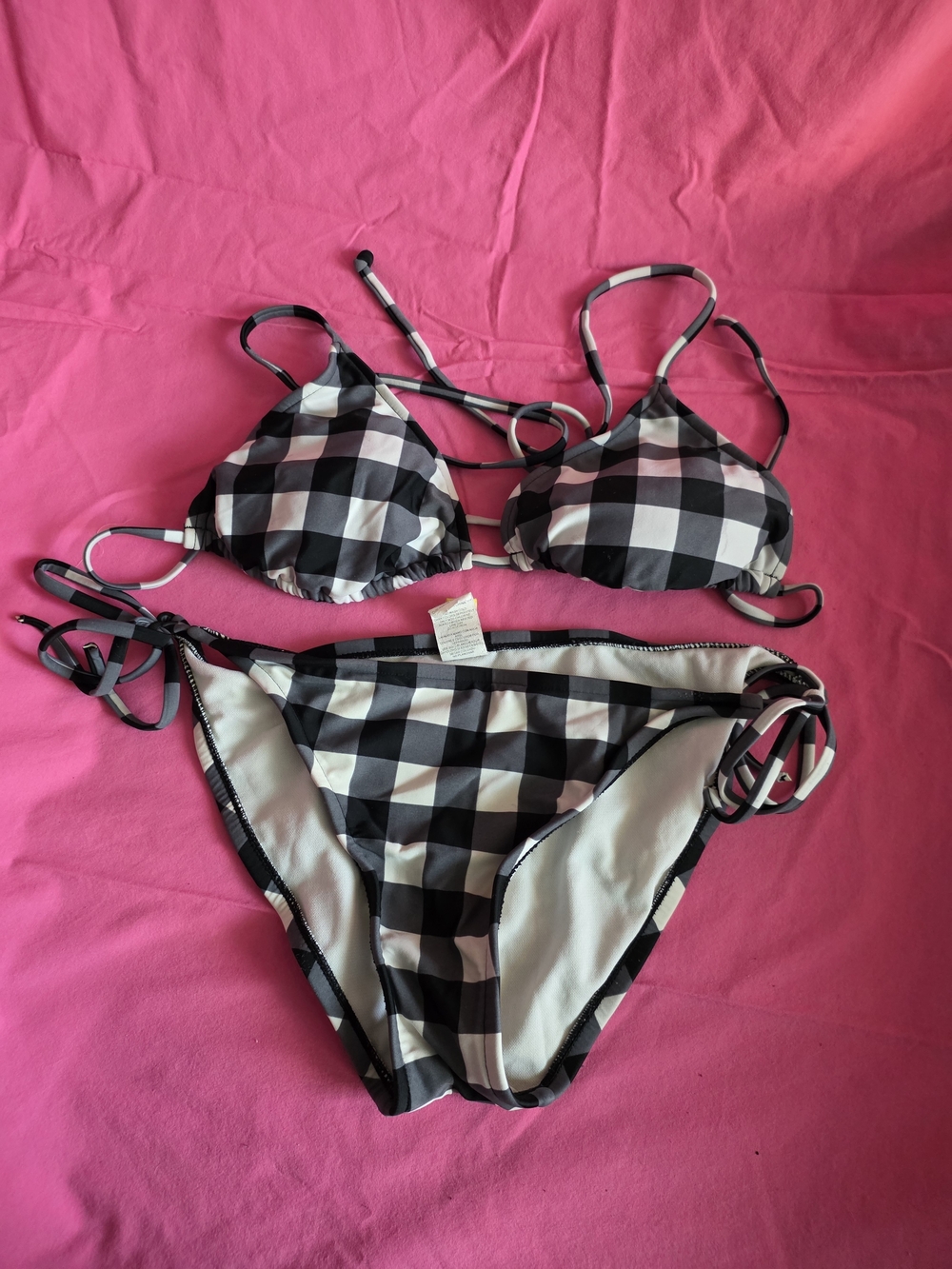 Black & White Checkered Tie-Side Bikini Set